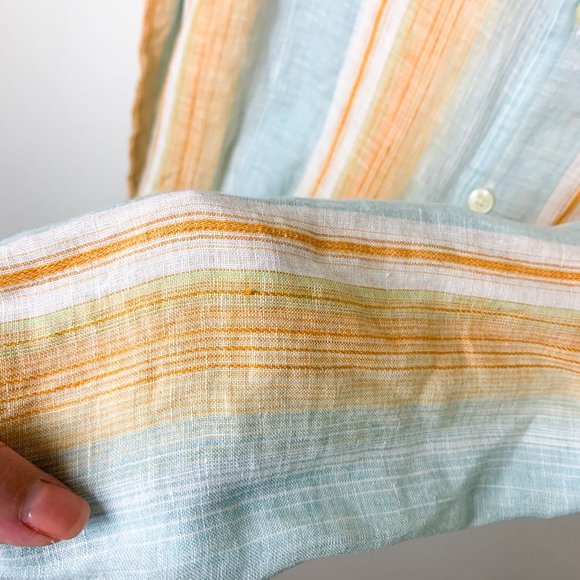 Tommy Bahama linen vertical striped orange blue button up L - Picture 4 of 8